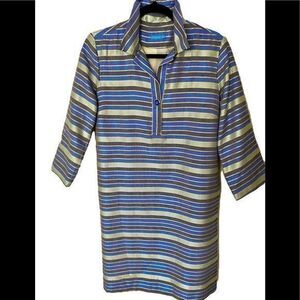 - J McLaughlin Shirt Dress - S blue striped , metal buttons, cotton /pol…